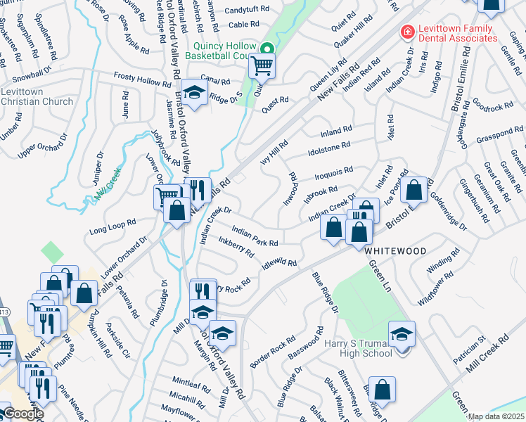 map of restaurants, bars, coffee shops, grocery stores, and more near 10 Ivy Lane in Yardley