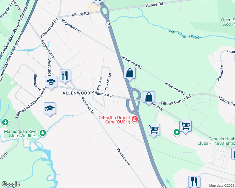 map of restaurants, bars, coffee shops, grocery stores, and more near 3010 Atlantic Ave in Wall Township