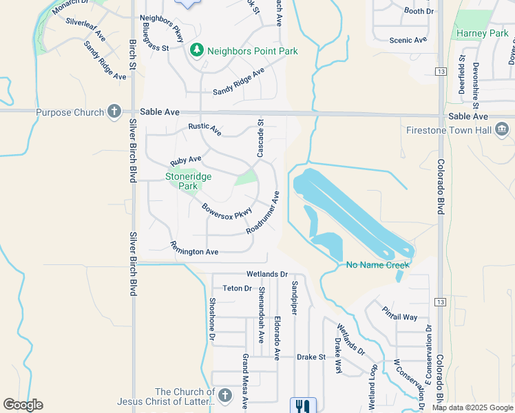 map of restaurants, bars, coffee shops, grocery stores, and more near 5388 Bowersox Parkway in Longmont
