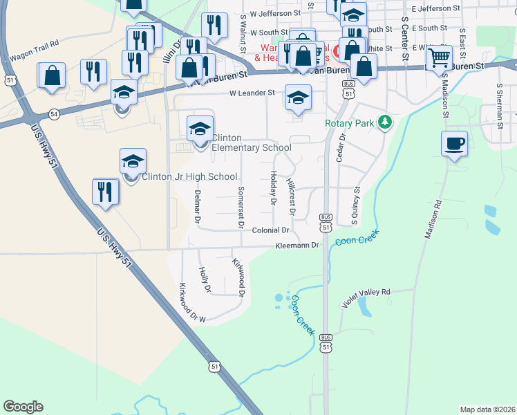 map of restaurants, bars, coffee shops, grocery stores, and more near 5 Chestnut Court in Clinton