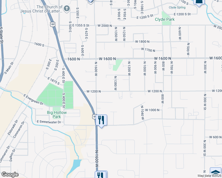 map of restaurants, bars, coffee shops, grocery stores, and more near 1225 North 1380 West in Mapleton