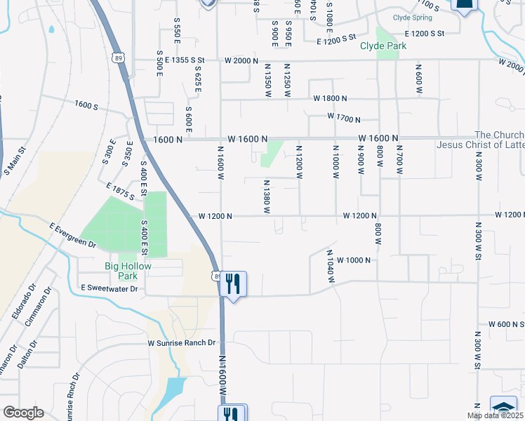 map of restaurants, bars, coffee shops, grocery stores, and more near 1225 North 1380 West in Mapleton