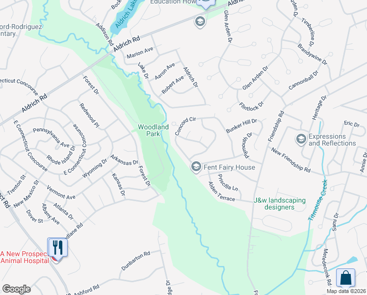 map of restaurants, bars, coffee shops, grocery stores, and more near 42 Concord Circle in Howell Township