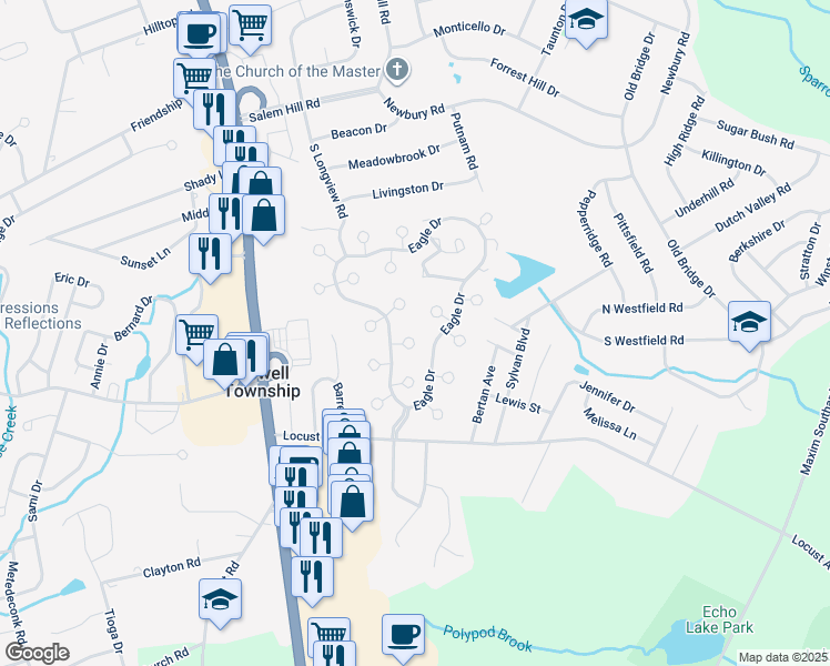 map of restaurants, bars, coffee shops, grocery stores, and more near 4 Swan Road in Howell Township