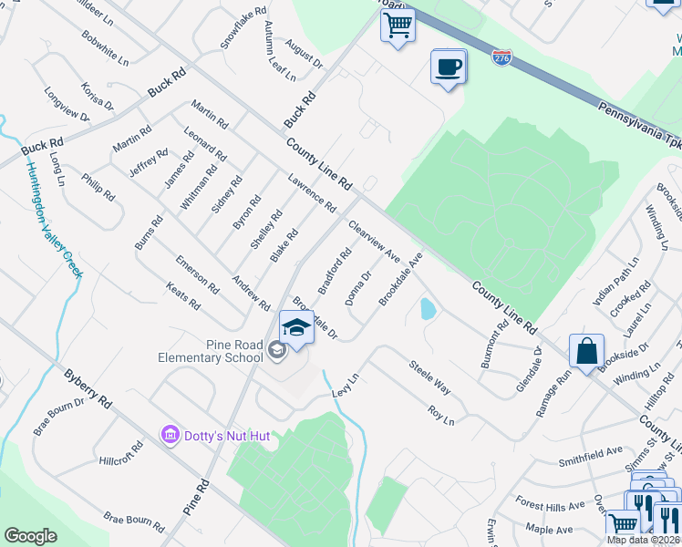 map of restaurants, bars, coffee shops, grocery stores, and more near 3898 Bradford Road in Montgomery County