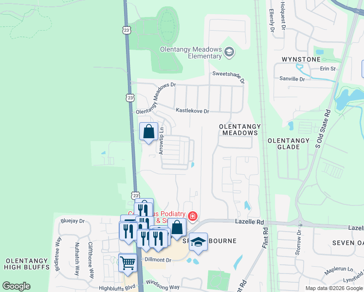map of restaurants, bars, coffee shops, grocery stores, and more near 8710 Prairie Frost Lane in Lewis Center