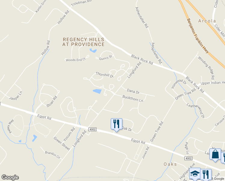 map of restaurants, bars, coffee shops, grocery stores, and more near 1 Victoria Circle in Collegeville