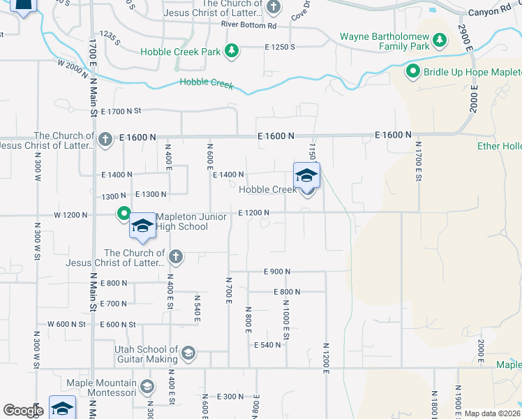 map of restaurants, bars, coffee shops, grocery stores, and more near 885 East 1200 North in Mapleton