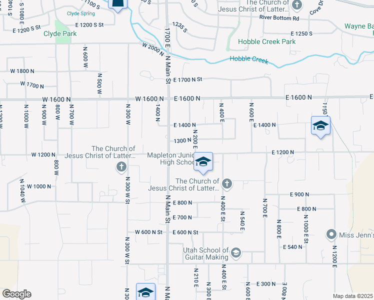 map of restaurants, bars, coffee shops, grocery stores, and more near 135 East 1200 North in Mapleton