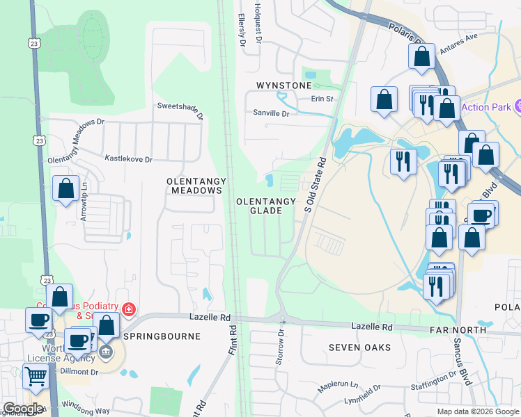 map of restaurants, bars, coffee shops, grocery stores, and more near 8631 Clover Glade Drive in Lewis Center