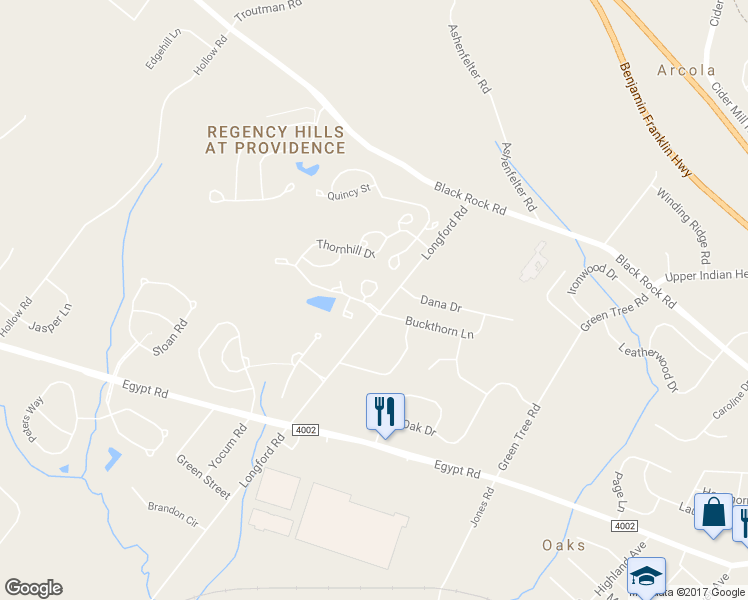map of restaurants, bars, coffee shops, grocery stores, and more near 2 Victoria Circle in Collegeville