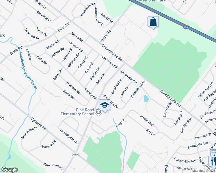 map of restaurants, bars, coffee shops, grocery stores, and more near 3885 Pine Road in Montgomery County
