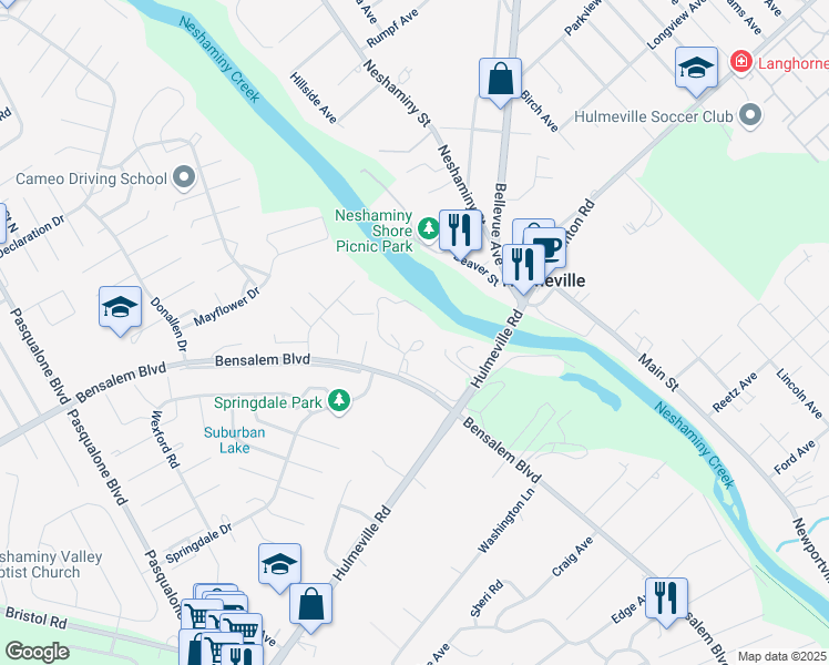 map of restaurants, bars, coffee shops, grocery stores, and more near 3200 Bensalem Boulevard in Bensalem