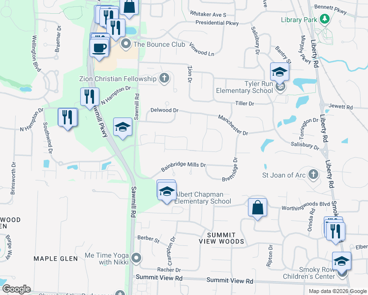 map of restaurants, bars, coffee shops, grocery stores, and more near 3784 Naugatuck Place in Powell