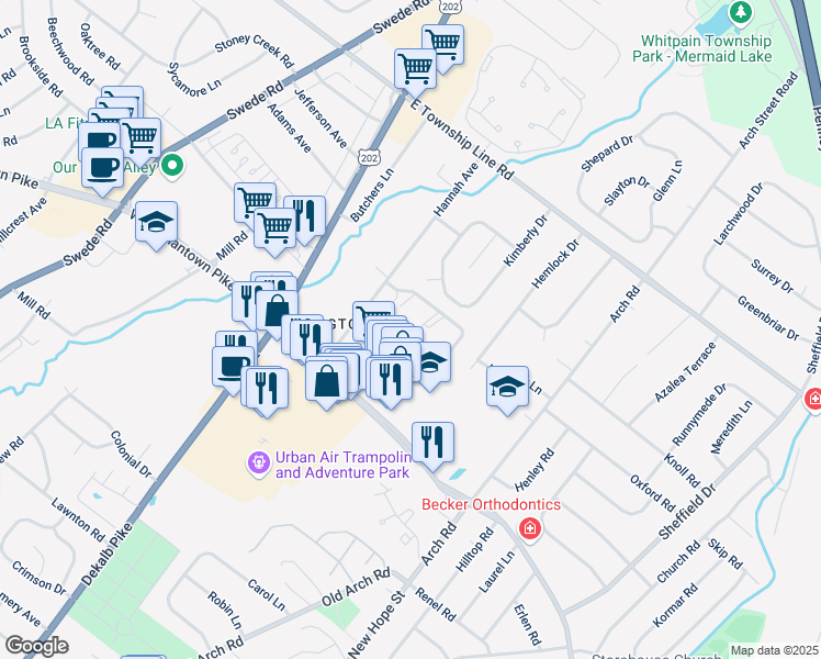 map of restaurants, bars, coffee shops, grocery stores, and more near 2920 Hannah Avenue in Norristown