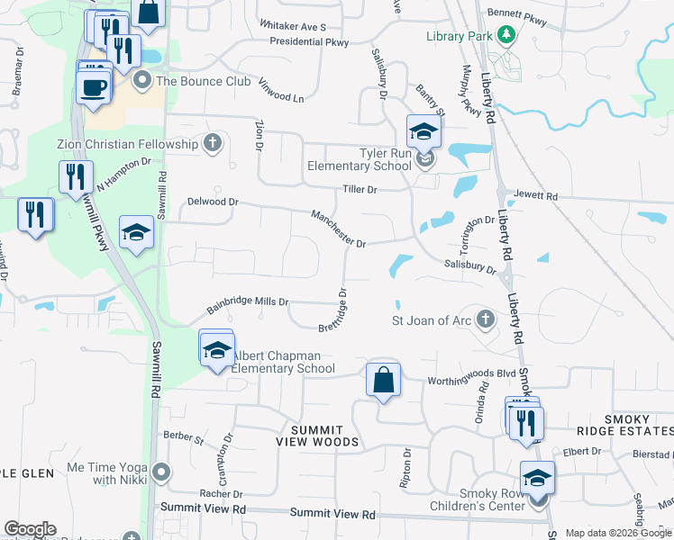 map of restaurants, bars, coffee shops, grocery stores, and more near 10528 Brettridge Drive in Powell
