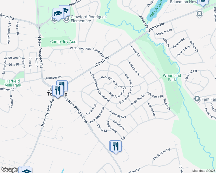 map of restaurants, bars, coffee shops, grocery stores, and more near 8 Minnesota Drive in Jackson Township