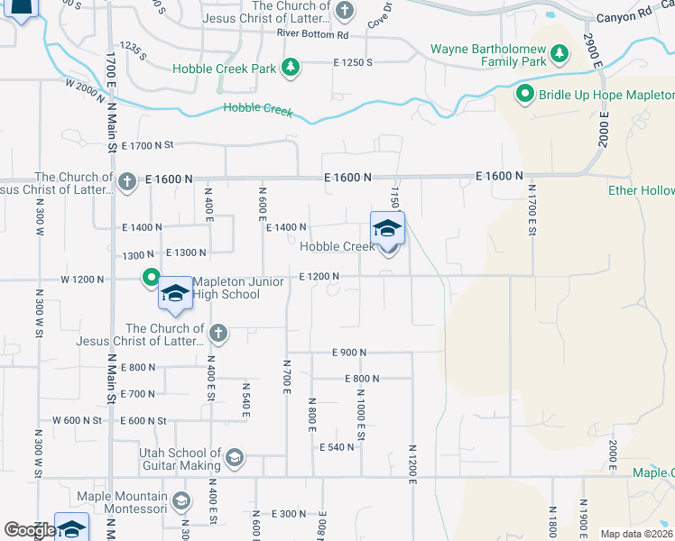 map of restaurants, bars, coffee shops, grocery stores, and more near 885 East 1200 North in Mapleton