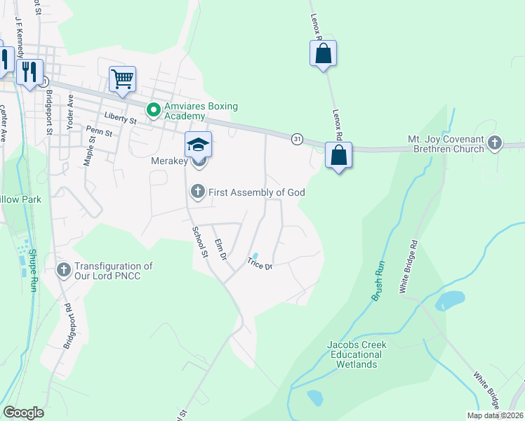 map of restaurants, bars, coffee shops, grocery stores, and more near 159 Mellingertown Road in Mount Pleasant