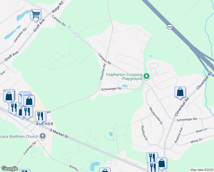 map of restaurants, bars, coffee shops, grocery stores, and more near 735 Schwanger Rd in Elizabethtown
