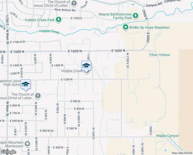 map of restaurants, bars, coffee shops, grocery stores, and more near 1245 East 1200 North in Mapleton