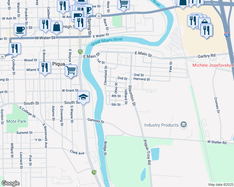 map of restaurants, bars, coffee shops, grocery stores, and more near 312 4th Street in Piqua