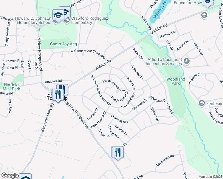 map of restaurants, bars, coffee shops, grocery stores, and more near 8 Minnesota Drive in Jackson Township