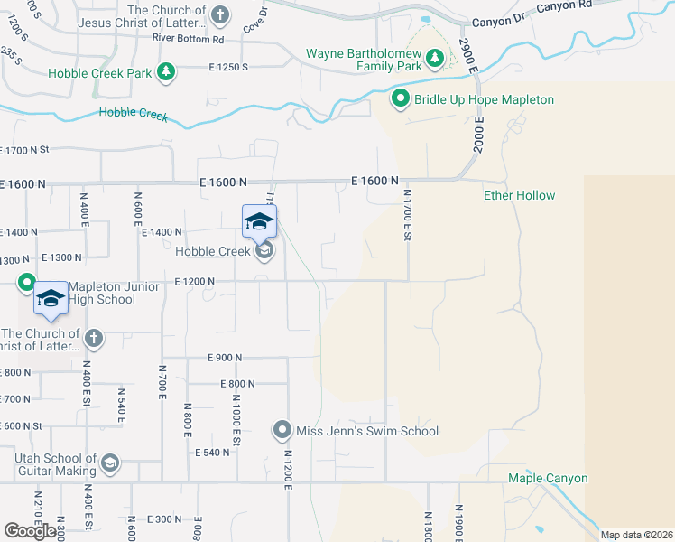 map of restaurants, bars, coffee shops, grocery stores, and more near 841 North 1400 East Street in Mapleton