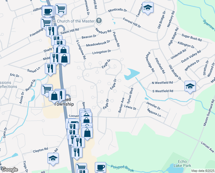 map of restaurants, bars, coffee shops, grocery stores, and more near 4 Swan Road in Howell Township