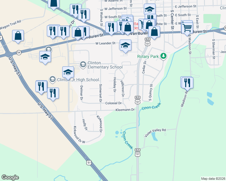map of restaurants, bars, coffee shops, grocery stores, and more near 5 Chestnut Court in Clinton