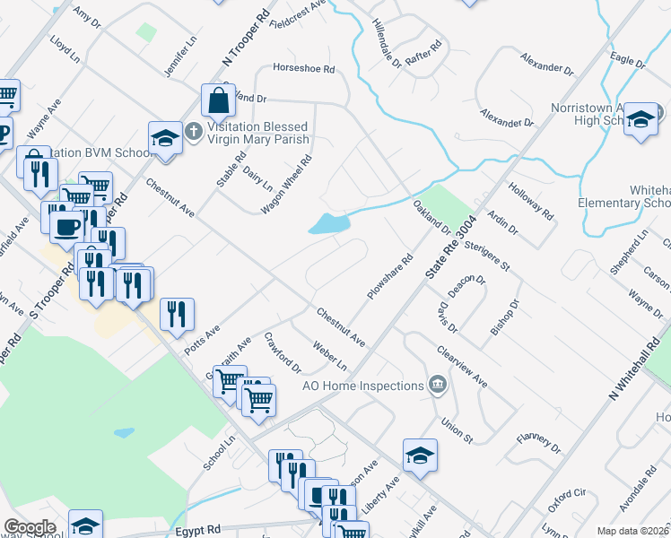 map of restaurants, bars, coffee shops, grocery stores, and more near 105 Markley Farm Circle in Trooper