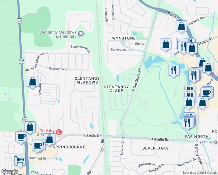 map of restaurants, bars, coffee shops, grocery stores, and more near 8644 Smokey Hollow Drive in Lewis Center