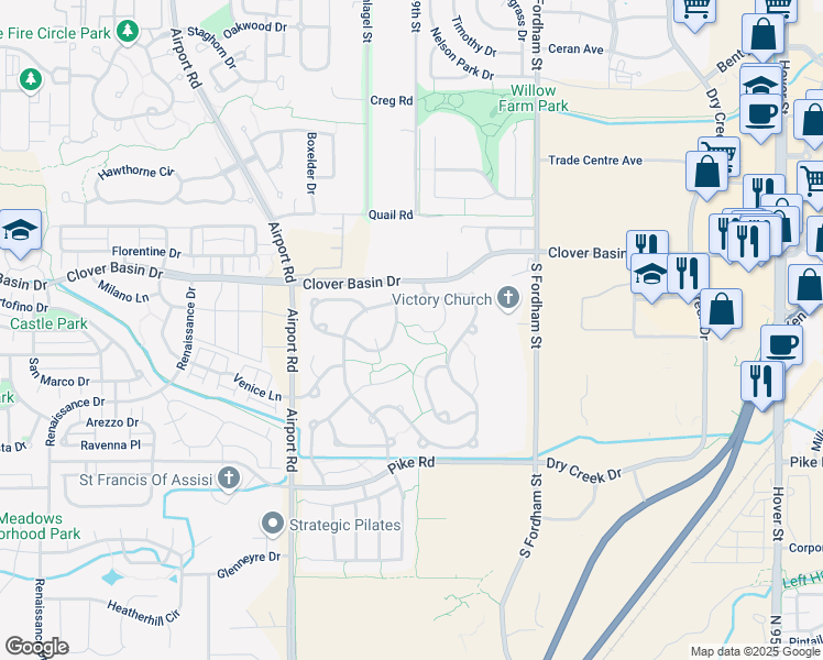 map of restaurants, bars, coffee shops, grocery stores, and more near 3561 Larkspur Circle in Longmont