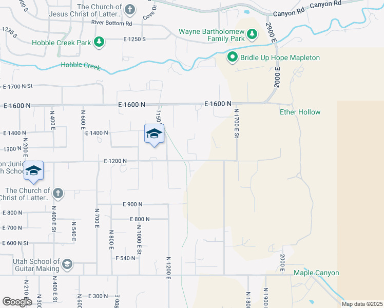 map of restaurants, bars, coffee shops, grocery stores, and more near East 1250 North Street in Mapleton