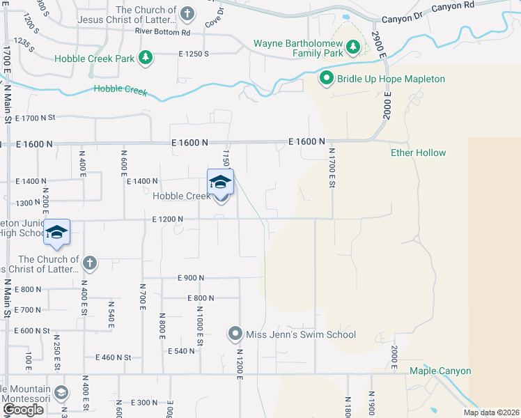 map of restaurants, bars, coffee shops, grocery stores, and more near 1257 North 1350 East Street in Mapleton