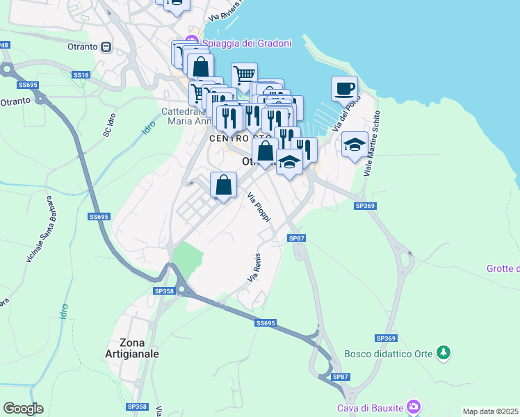map of restaurants, bars, coffee shops, grocery stores, and more near 33 Via Pioppi in Otranto