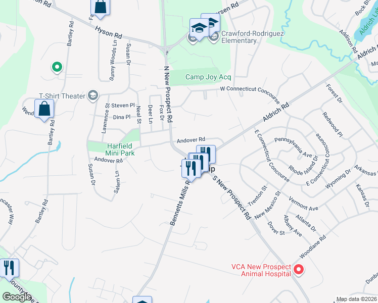 map of restaurants, bars, coffee shops, grocery stores, and more near 14 North New Prospect Road in Jackson Township