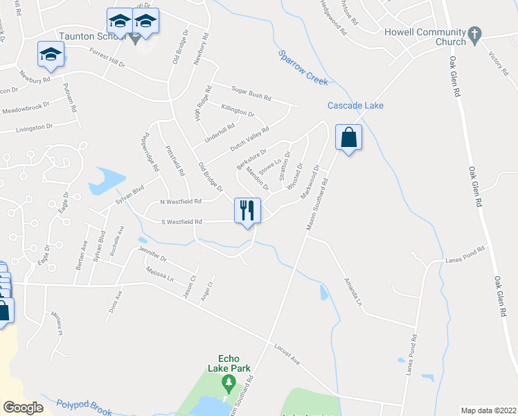 map of restaurants, bars, coffee shops, grocery stores, and more near 5 Berkshire Drive in Howell Township