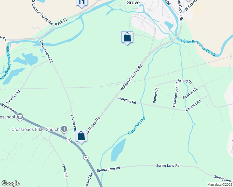 map of restaurants, bars, coffee shops, grocery stores, and more near 1640 Williams Grove Road in Dillsburg