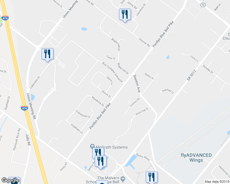 map of restaurants, bars, coffee shops, grocery stores, and more near 1485 Penllyn Blue Bell Pike in Blue Bell