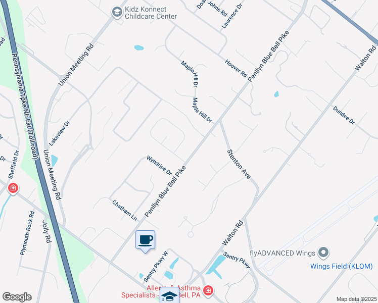 map of restaurants, bars, coffee shops, grocery stores, and more near 1485 Penllyn Blue Bell Pike in Blue Bell