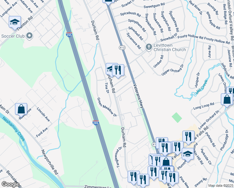 map of restaurants, bars, coffee shops, grocery stores, and more near 908 Oakland Avenue in Langhorne