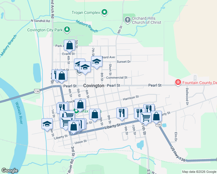 map of restaurants, bars, coffee shops, grocery stores, and more near 819 Crockett Street in Covington