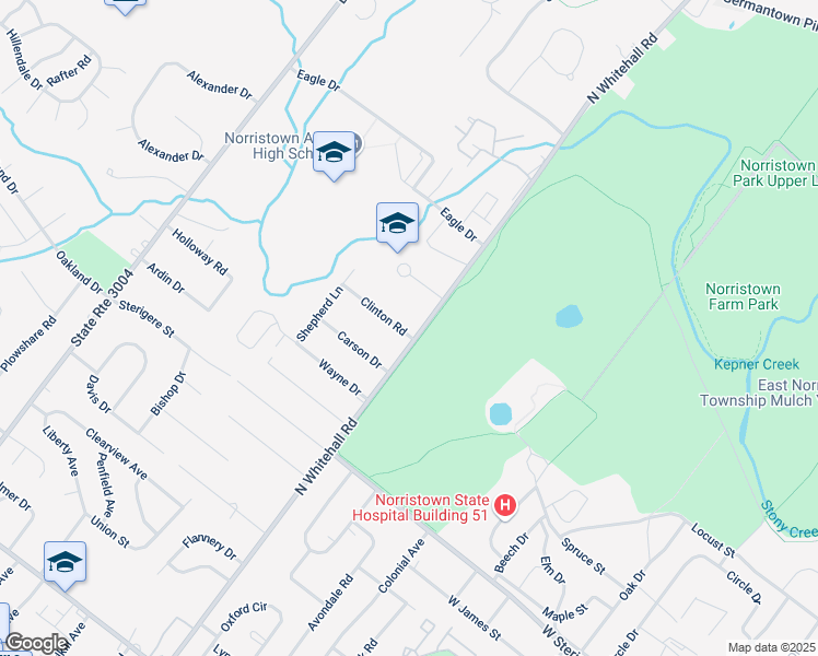 map of restaurants, bars, coffee shops, grocery stores, and more near 301 North Whitehall Road in Eagleville
