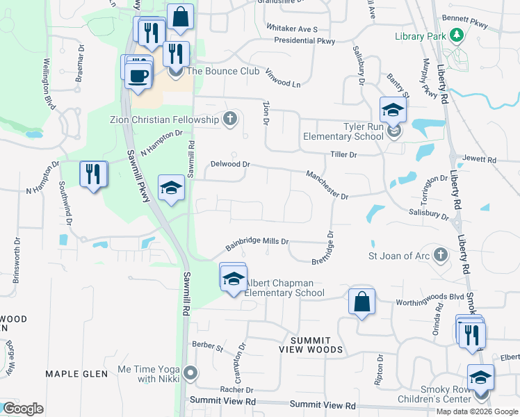 map of restaurants, bars, coffee shops, grocery stores, and more near 3784 Naugatuck Place in Powell