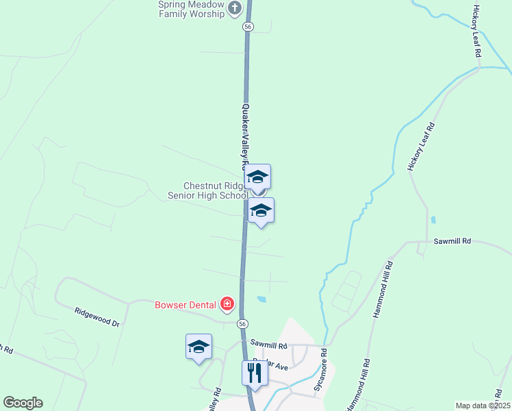 map of restaurants, bars, coffee shops, grocery stores, and more near 2588 Quaker Valley Road in New Paris
