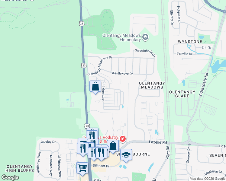 map of restaurants, bars, coffee shops, grocery stores, and more near 8710 Prairie Frost Lane in Lewis Center