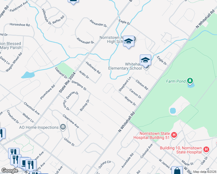 map of restaurants, bars, coffee shops, grocery stores, and more near 1924 Wayne Drive in Eagleville