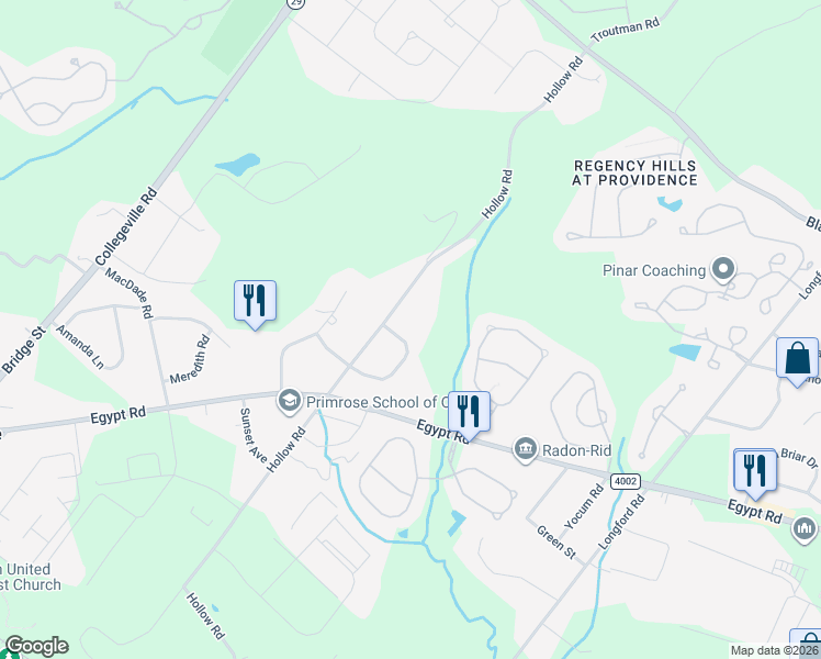 map of restaurants, bars, coffee shops, grocery stores, and more near 11 Jasper Lane in Phoenixville