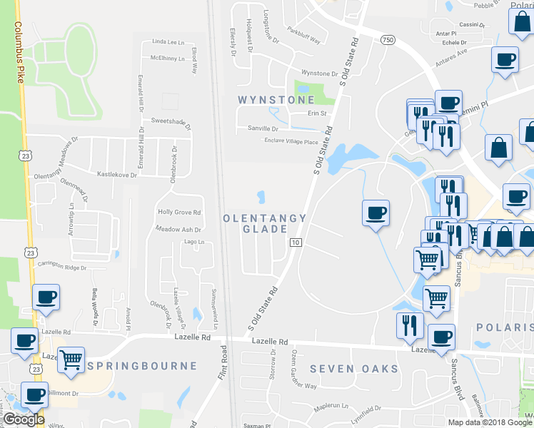 map of restaurants, bars, coffee shops, grocery stores, and more near 8626 Fernbrook Drive in Lewis Center